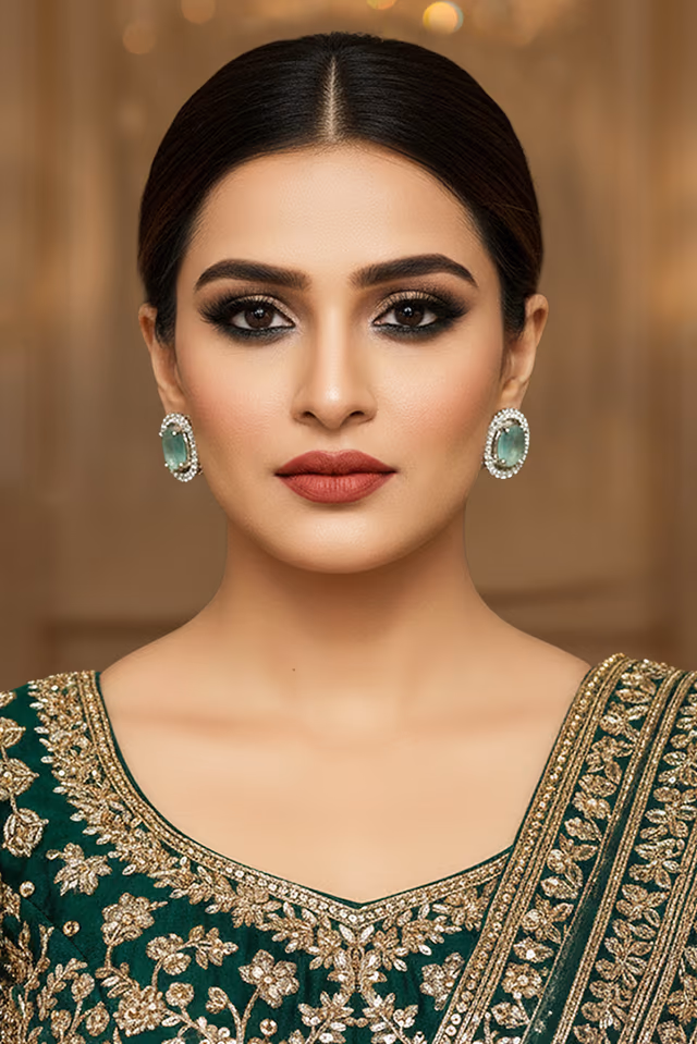 Emerald Glow Oval Studs — rent in Kochi