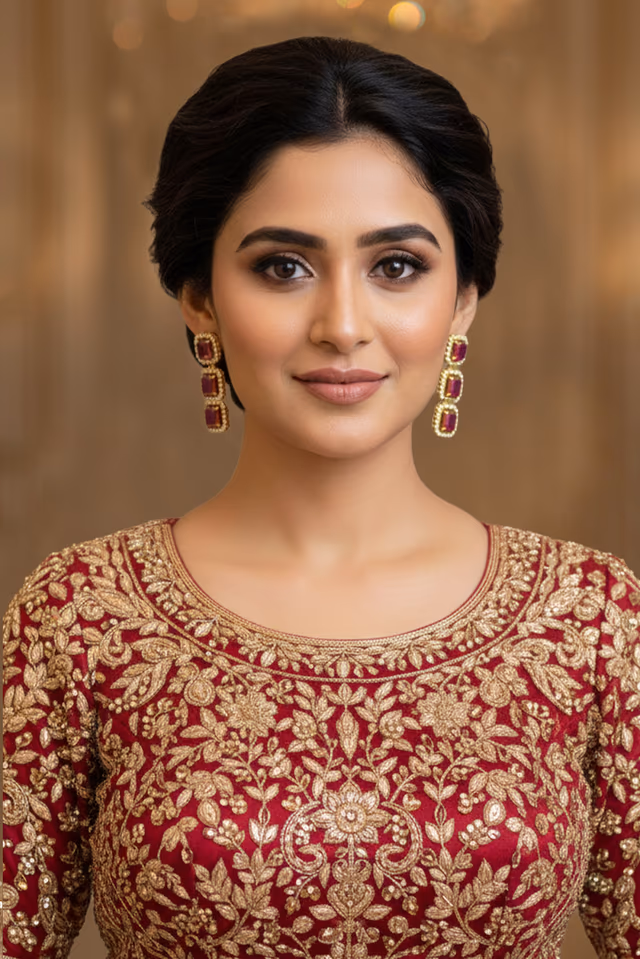 Maroon Twinkling Star Patterned American Diamond Earring Sets To Make You Shine Throughout Your Celebration — rent in Calicut