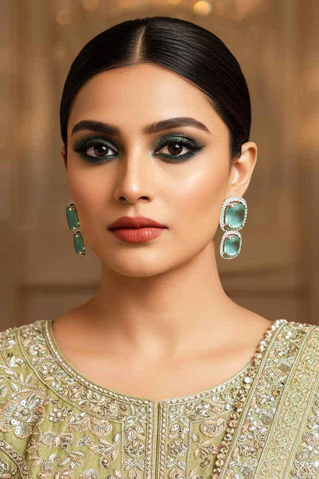 Mint Radiance Cushion Stud Earrings — rent in Kochi