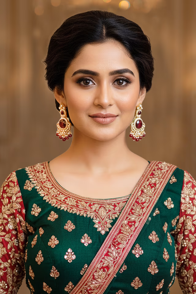 Ruby Red Elegant Bridal Earring With Central Main Red Stone — rent in Calicut