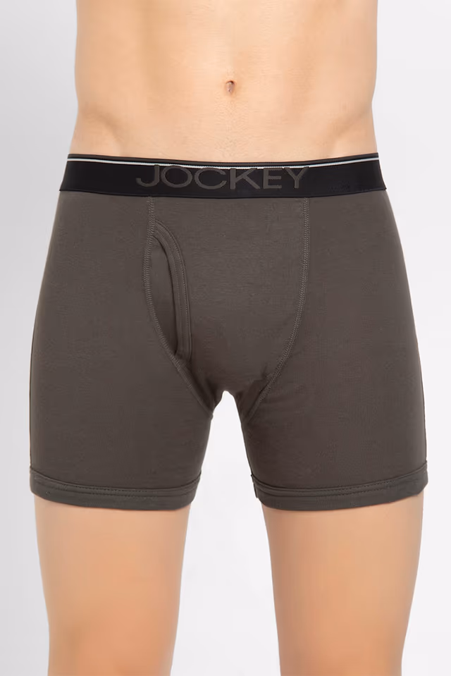Men's Super Combed Cotton Rib Solid Boxer Brief with Ultrasoft Waistband-Deep Olive — view 1 of 6
