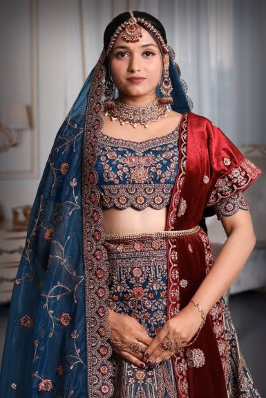 Blue heavy embroidery sequins work lehenga — rent in Bangalore
