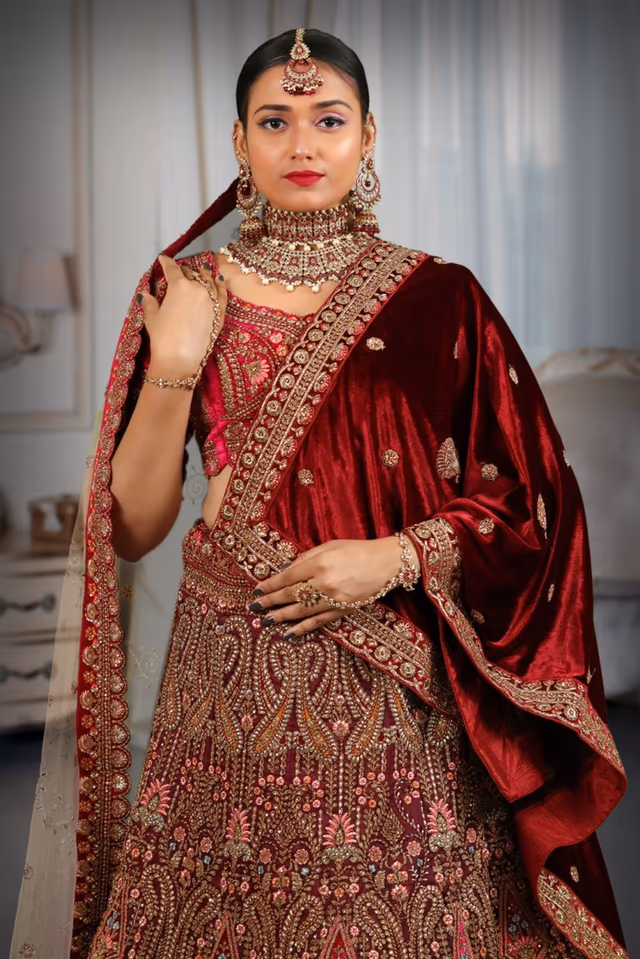 Dark purple multi color embroidery lehenga — rent in Bangalore