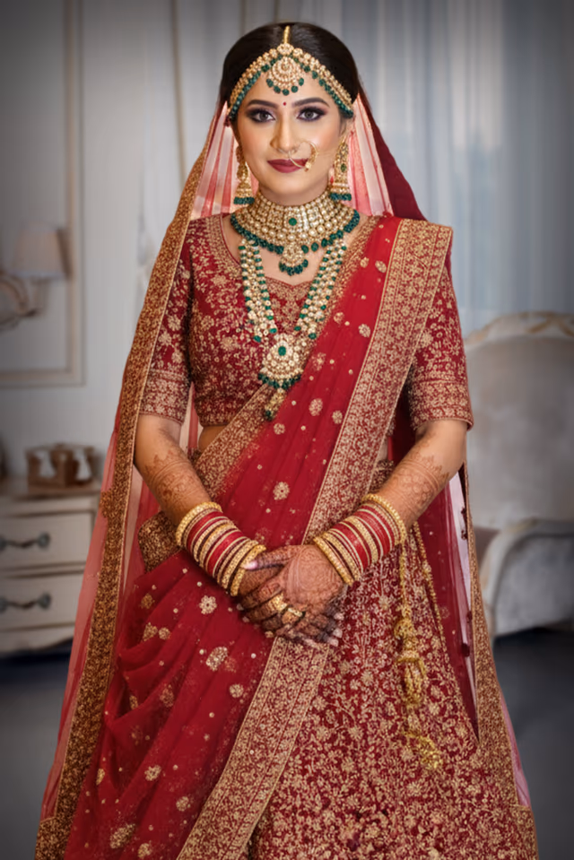Heavy Traditional Red Bridal Lehenga Choli with Dupatta — rent in Kochi