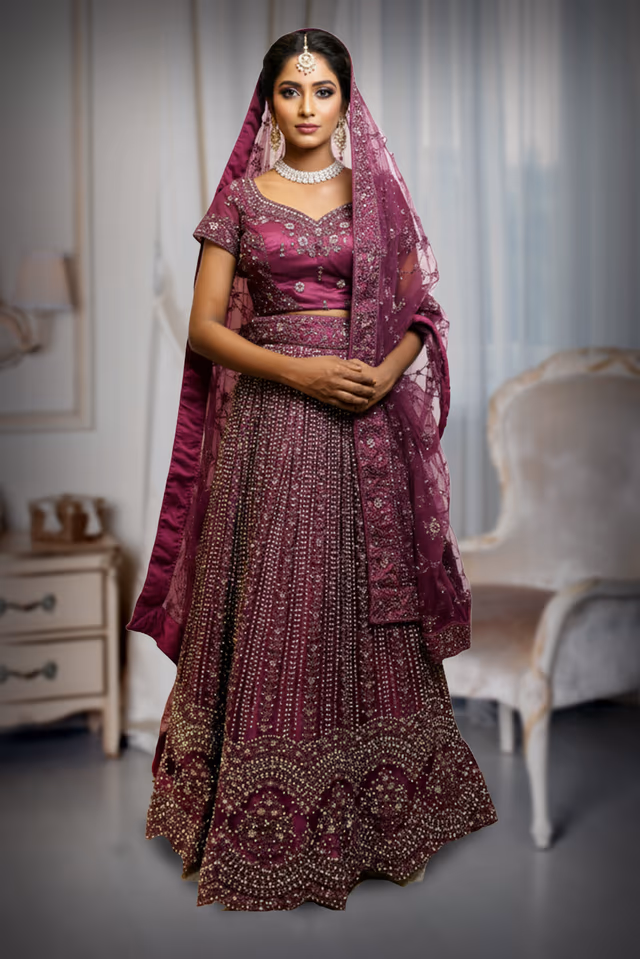Heavy Stone & Sequin Embellished lehenga — back view, rent in Kochi