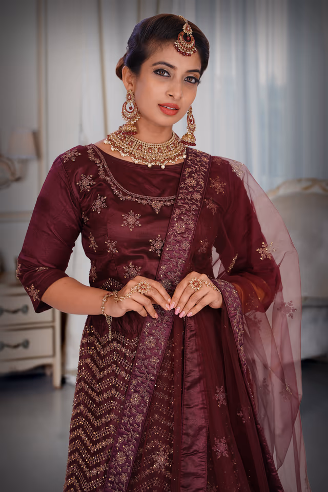 Wine Lehenga — rent in Calicut