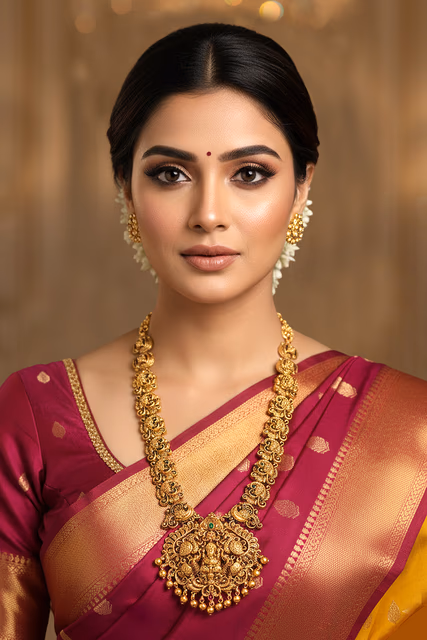 Antique Gold Finished Bridal Set Showcases Intricate Geometric Patterns Inset With Vibrant Ruby And… — rent in Bangalore