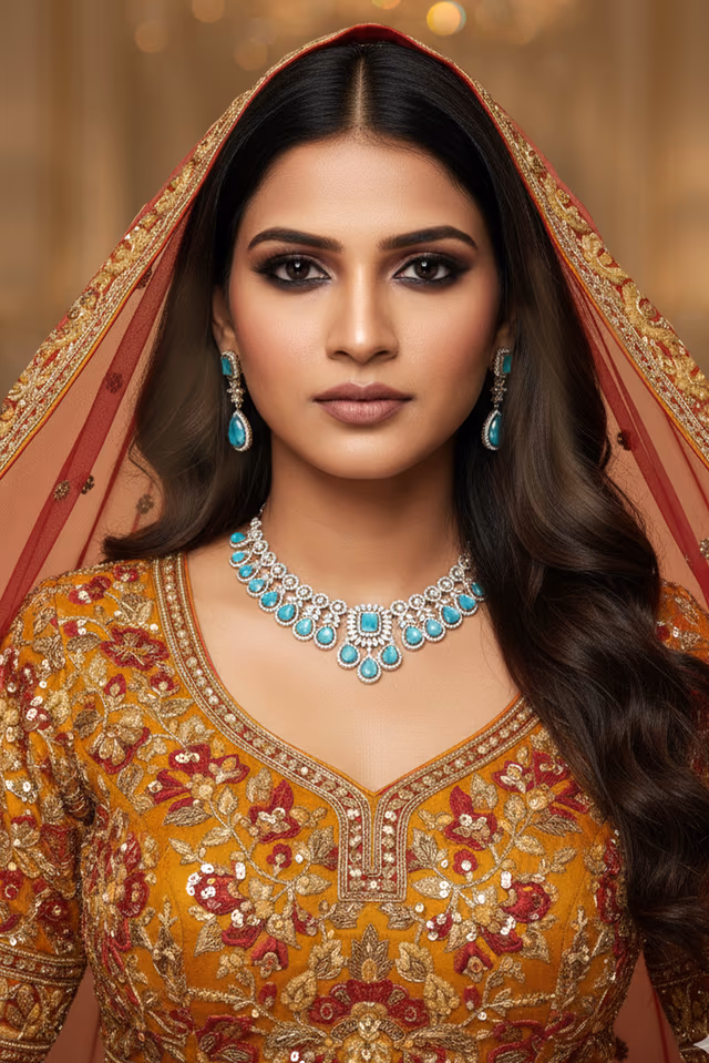 Elegant Aqua Blue Drop Stone Necklace Set — rent in Kochi