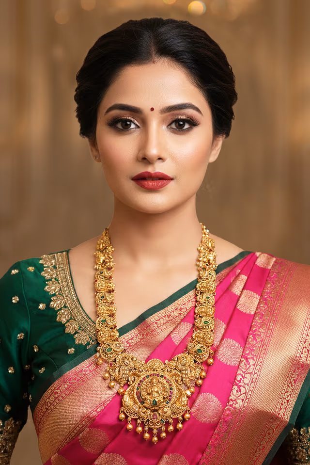 Authentic Temple Gold Necklace Jewelry Set Features Divine Motifs And Exquisite Craftsmanship Offering… — rent in Calicut