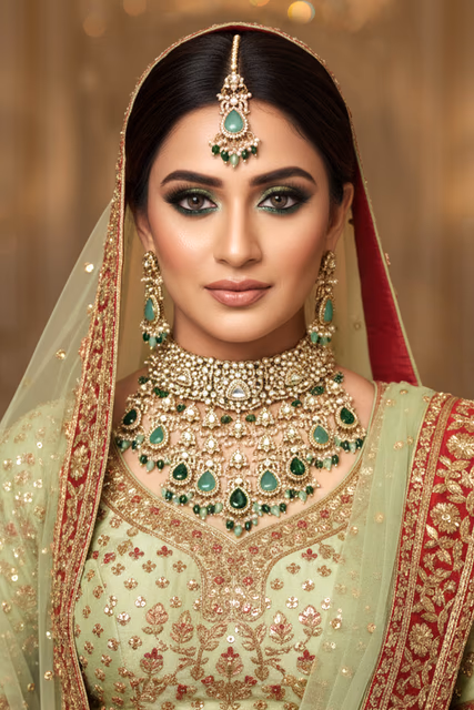 Beautifully Detailed Polki Choker With Green Highlights Designed To Make A Grand Fashion Statement — rent in Bangalore