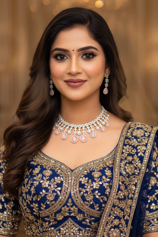 Blush Glow Baby Pink Teardrop Necklace Set — rent in Kochi