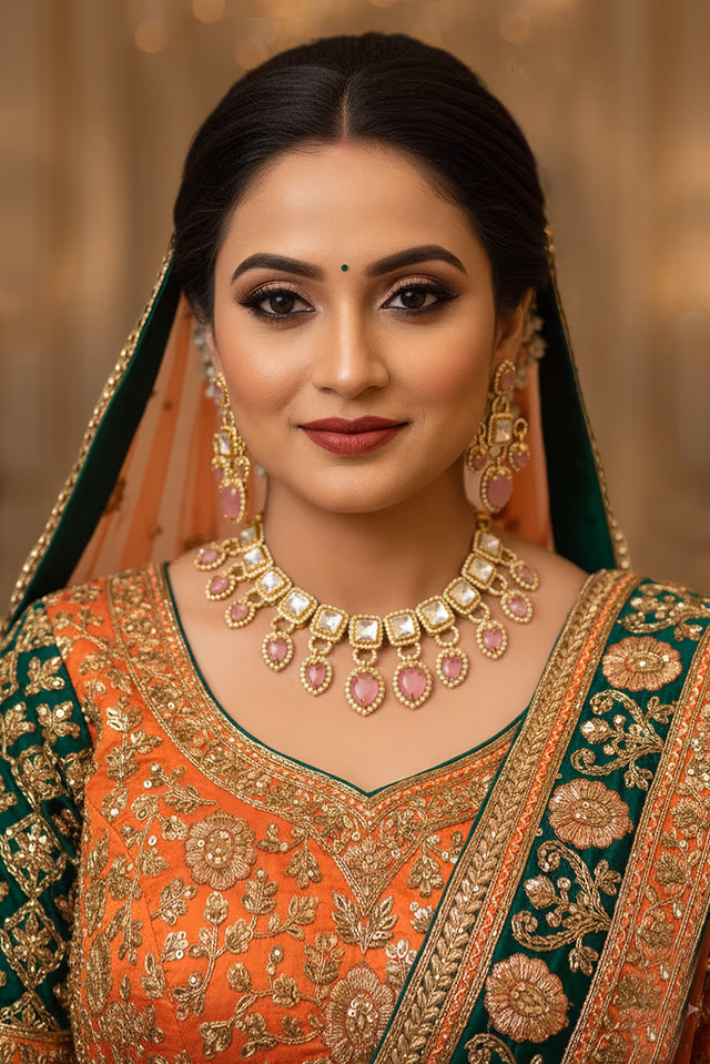 Bridal Elegant Necklace With Unique Pink Stone Clusters — rent in Coimbatore