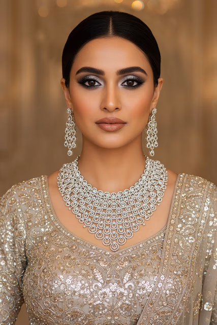Stunning Bridal Wear Jewelry Set Showcasing Shimmering Diamante Accents And White Gemstone Drops — rent in Bangalore