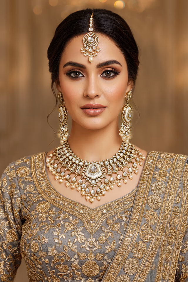 Captivating Necklace Featuring Dangling White Stones Set In An Antique Gold Finish Frame Making A Bold… — rent in Calicut
