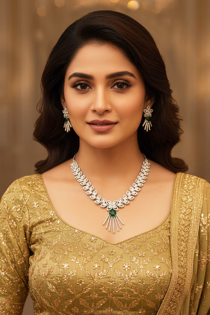 Cascading Crystal Pendant Adds Sophisticated Movement To This Contemporary Evening Wear Jewelry Set — rent in Calicut