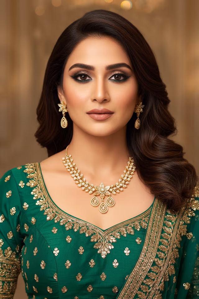 Charming Diamond Necklace Features Sparkling Stones Set In Elegant Gold Creating Soft Radiant Bridal Beauty — rent in Calicut