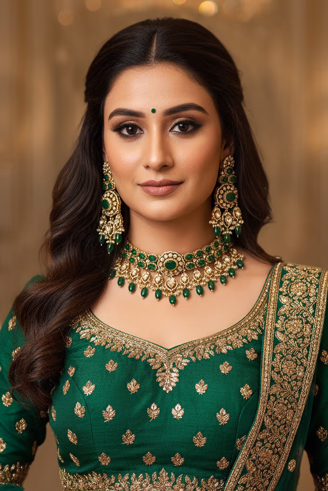 Elegant Choker Style Necklace Its Green And Clear Stones Are Set To Dazzle — rent in Calicut