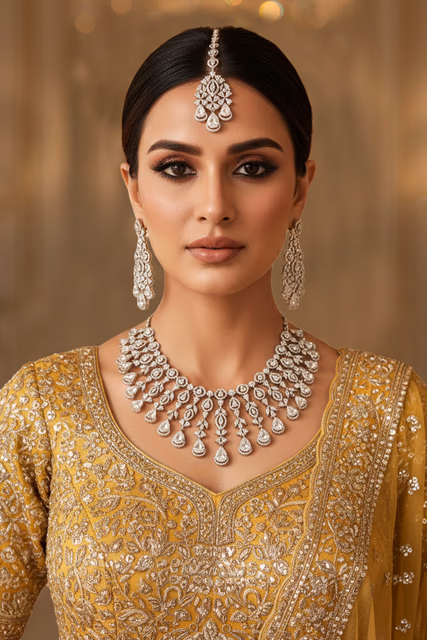 Elegant Contemporary Jewelry Piece Showcasing Sparkling White Accents — rent in Bangalore