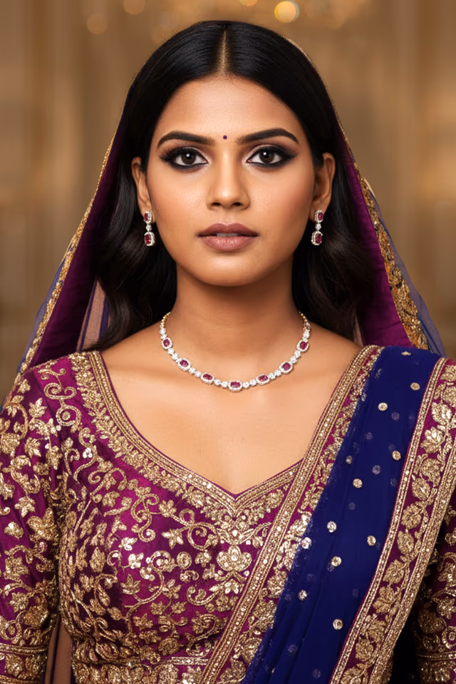 Crimson Radiance Diamond Necklace Set — rent in Kochi