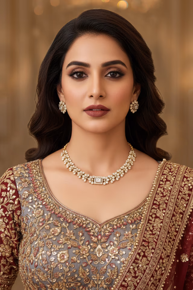Crystal Grace Diamond-Cut Necklace Set — rent in Kochi
