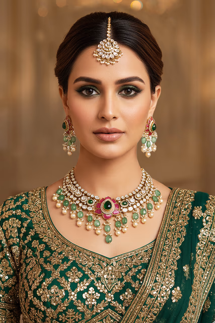 Delicate Pearl Drops Add A Touch Of Sophisticated Movement To This Heavily Ornamented Bridal Set — rent in Coimbatore