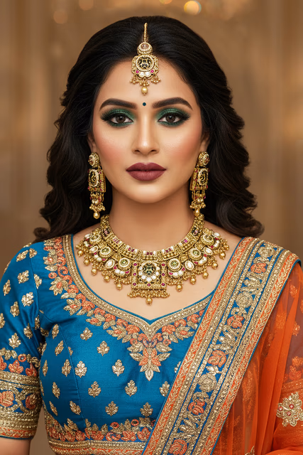Delicate White Pearls Dangle Elegantly Along The Lower Curve Of This Heavily Ornamented Bridal Jewelry… — rent in Calicut