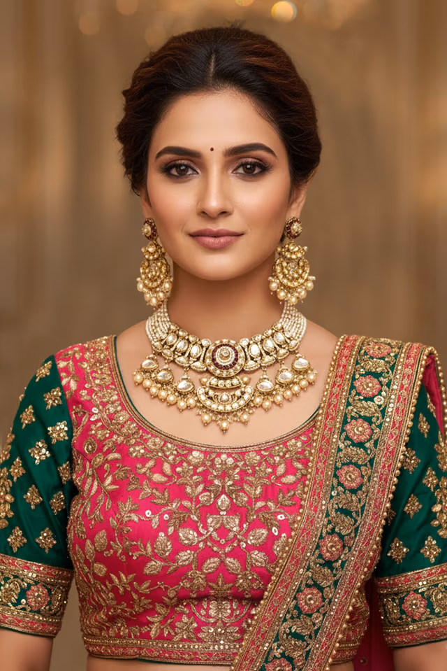 Designer Kundan Necklace Set Featuring Large Uncut Stones. — rent in Coimbatore
