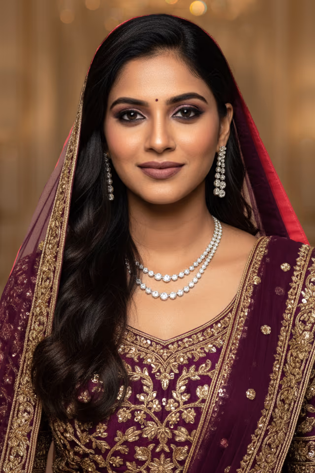 Classic Double Line Diamond Necklace Set — rent in Kochi
