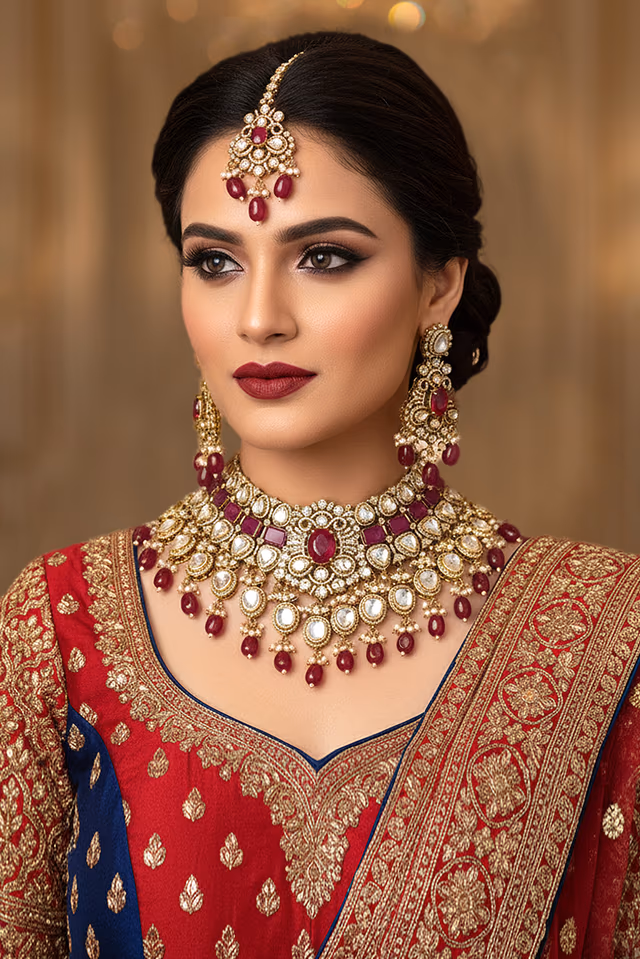 Elevate Your Ethnic Wear With This Magnificent Necklace Set Adorned With Semi Precious Red Cat's Eye… — rent in Calicut