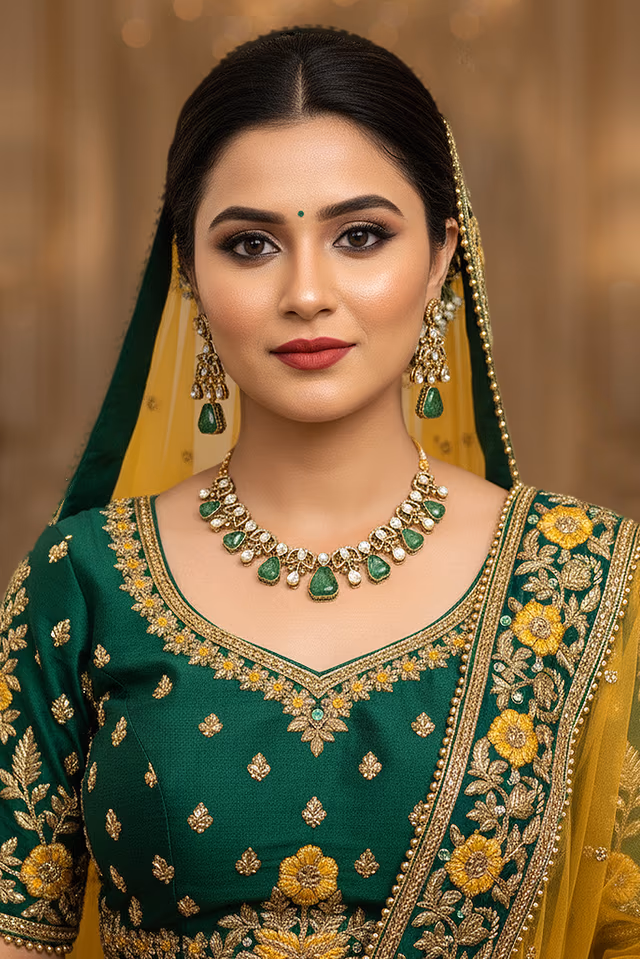 Emarald Green And White Stone Droplet Necklace Set — rent in Coimbatore
