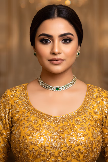 Emerald Charm Diamond-Cut Necklace Set — rent in Kochi