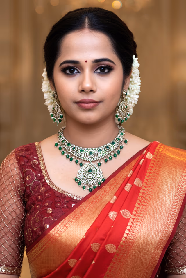 Emerald Droplet Stone Work Necklace Set — rent in Kochi