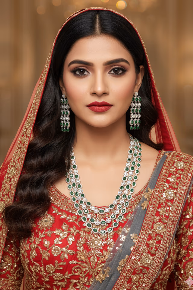 Emerald Green Long Haar Necklace Set — rent in Kochi