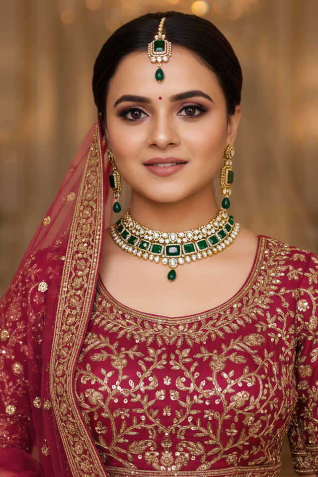 Emerald Majesty Choker Necklace Set — rent in Kochi