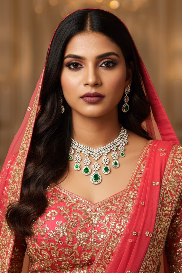Emerald Radiance Green Teardrop Necklace Set — rent in Kochi