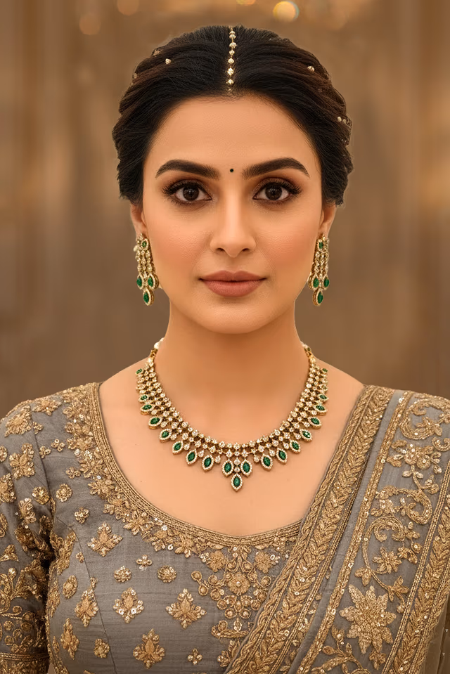 Emerald Radiance Kundan Necklace Set — rent in Kochi