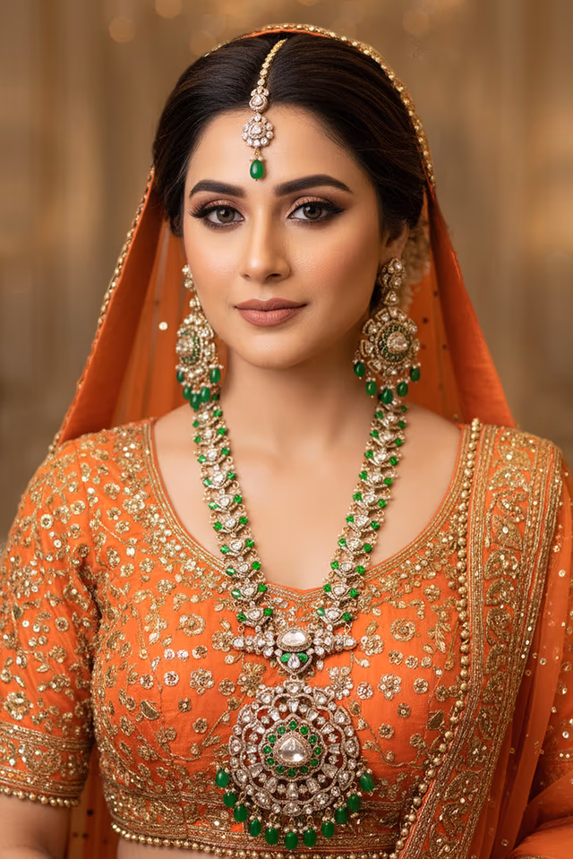Emerald And White Stone Droplet  Stone Work Long Neck Set — rent in Coimbatore