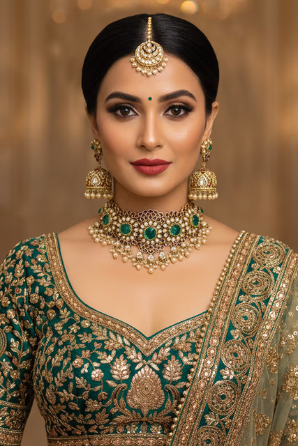 Experience The Timeless Beauty Of Classic Kundan Artistry Paired With Green Accents For Grace — rent in Calicut
