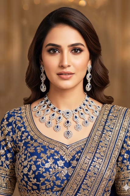 Exquisite Diamond Necklace Reflects Light Beautifully Through Its Detailed Silver Craftsmanship Creating… — rent in Calicut