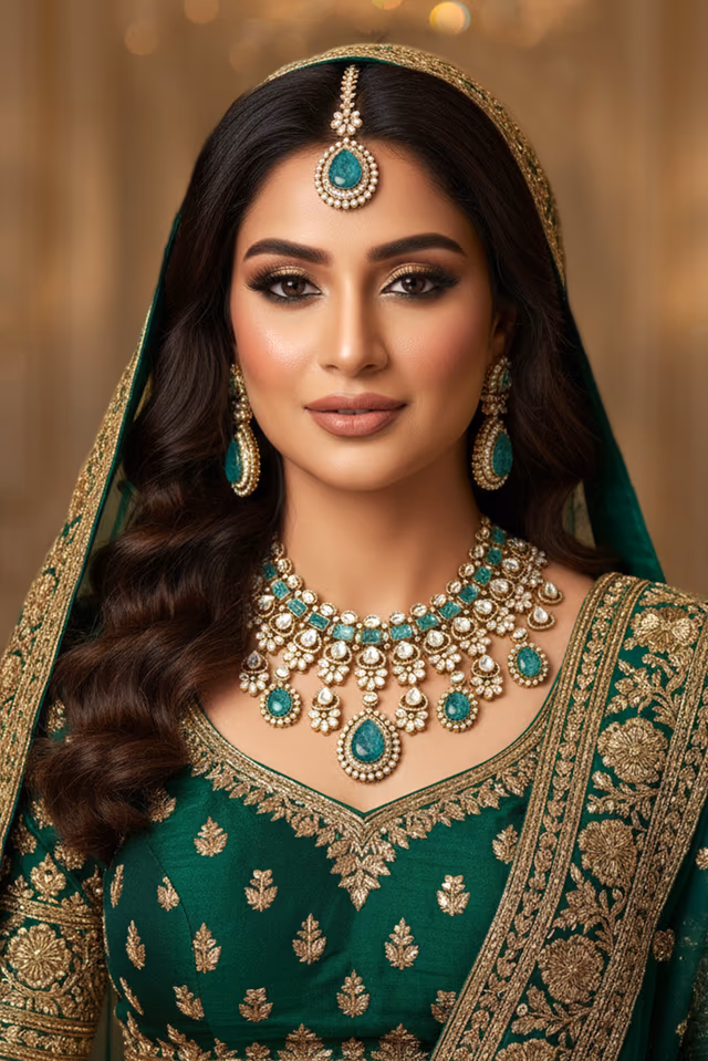 Exquisite Polki Style Necklace Featuring Striking Mint Green Stones And Sparkling Clear Accents Perfect… — rent in Calicut