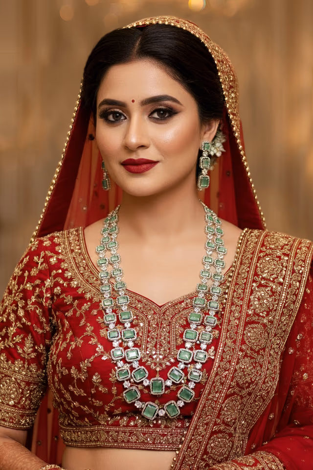 Fashionable Necklace Set Combining Soft Green With Brilliant Sparkle — rent in Coimbatore