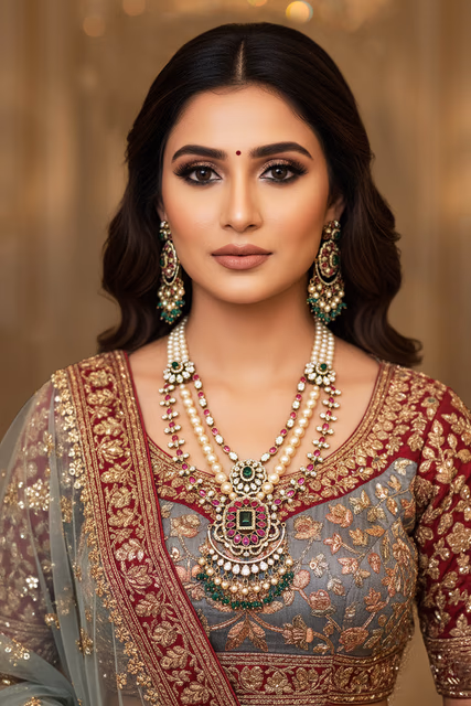 Necklace Features 3 Layers Of Intricate Design Work Enhancing Its Bold And Luxurious Appearance — rent in Calicut