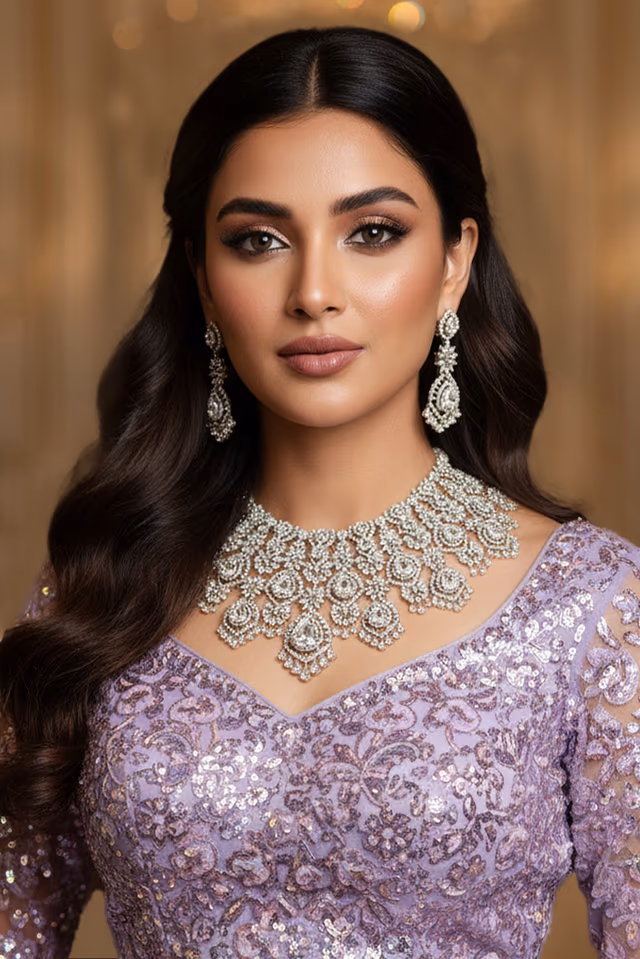 Glittering Silver Diamond Jewellery Embodies Modern Elegance While Enhancing Bridal Outfits With… — rent in Calicut
