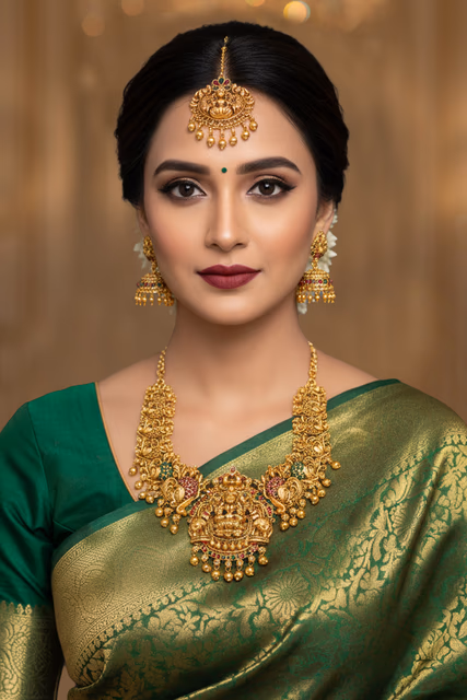 Golden Antique Set Ornate Floral Motifs Are Meticulously Crafted Into The Metal To Create A… — back view, rent in Bangalore