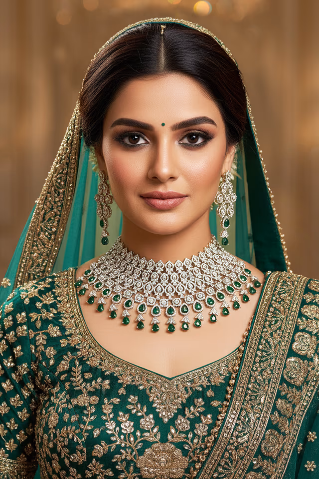Elegant Green And White Jewellery Featuring Diamonds Adds Delicate Brilliance And Modern Appeal To… — rent in Calicut