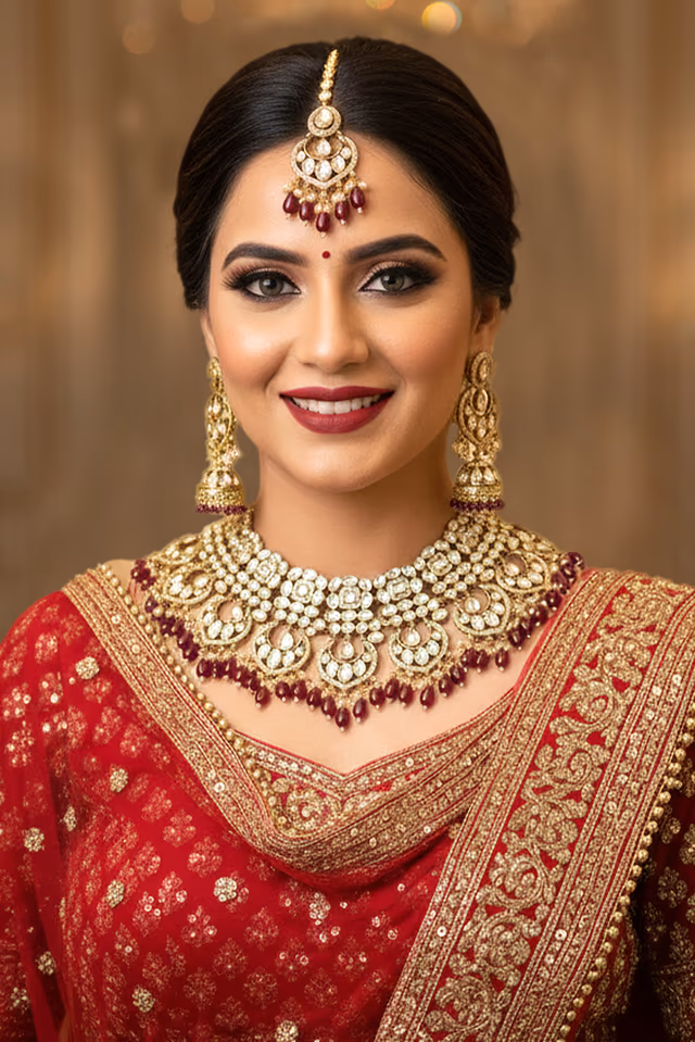 Intricately Crafted Necklace Set Where Every White Stone Is Outlined With Tiny Sparkling Diamonds Giving… — rent in Calicut