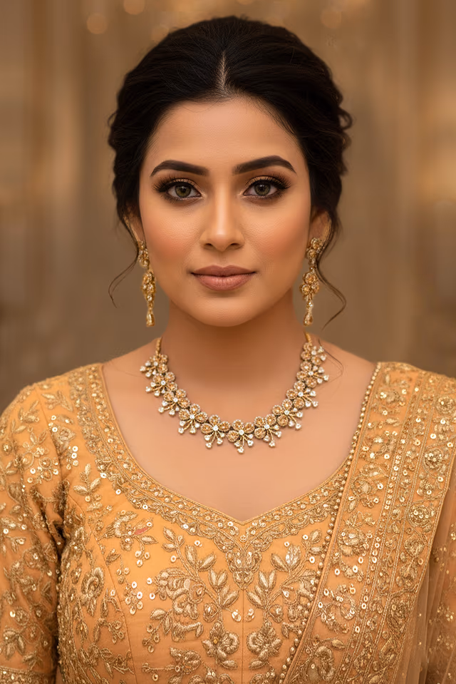 Elegant Jewelry Featuring Clear Rhinestones And Smooth Bronze Golden Gemstones — rent in Calicut