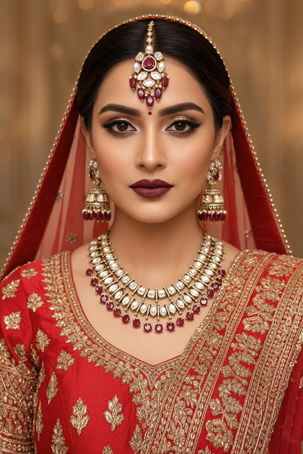 Classic Jodhpuri Style Wedding Jewelry Featuring Intricate Patterning And Stunning Red Teardrop Shape… — rent in Bangalore
