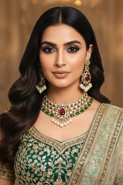 Stunning Kundan Choker Features Intricate Emerald Green Stones And Sparkling Polki Diamond Accents — rent in Coimbatore