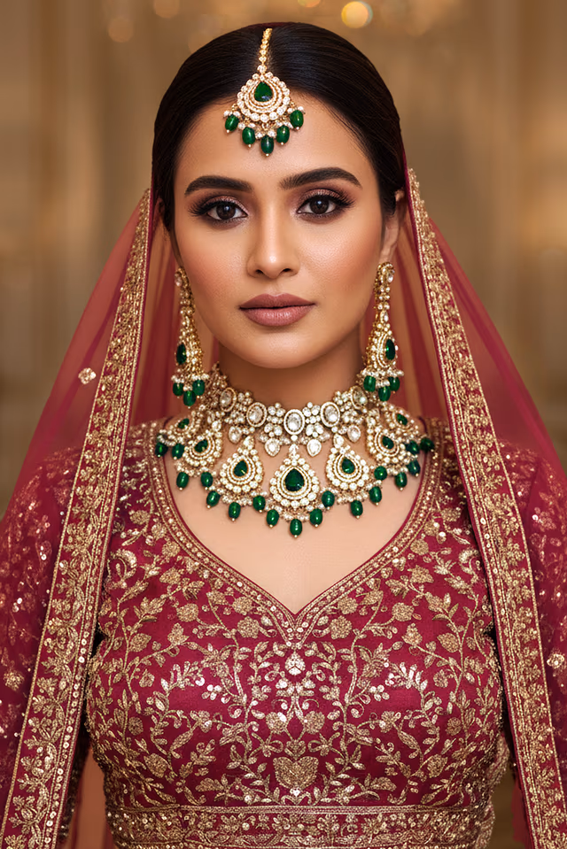 Kundan Meenakari Indian Bridal Jewellery Set — rent in Kochi
